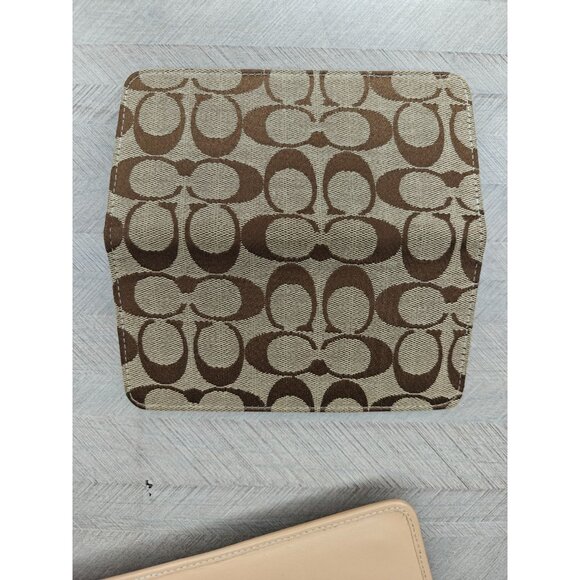Coach Signature Canvas Women's Leather Wallet Checkbook Beige Brown - Picture 11 of 12